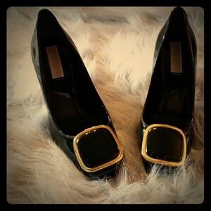 Michael Kors Black Heels with Gold Buckle